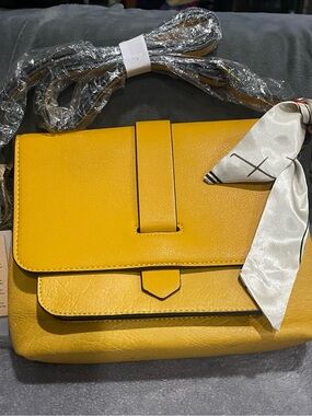 Ampere Creations Yellow Vegan Leather Women's Crossbody Bag with Scarf Accent